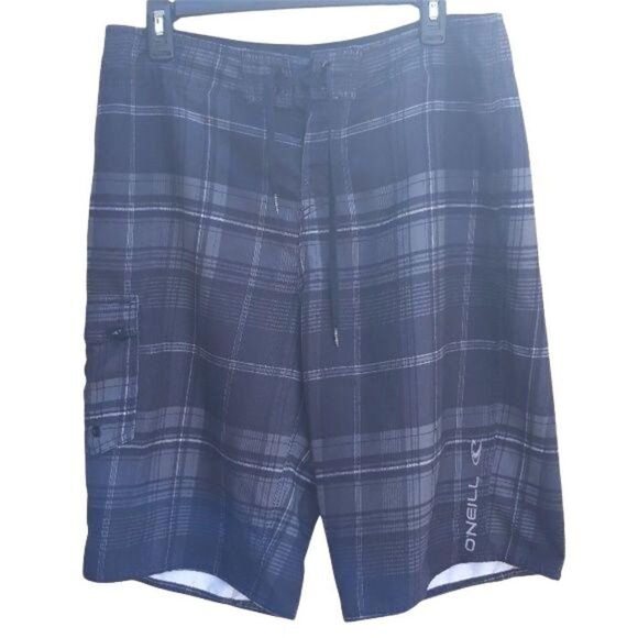 O'Neill Board Shorts Swim Trunks Black Plaid Sz 33 - Picture 8 of 8